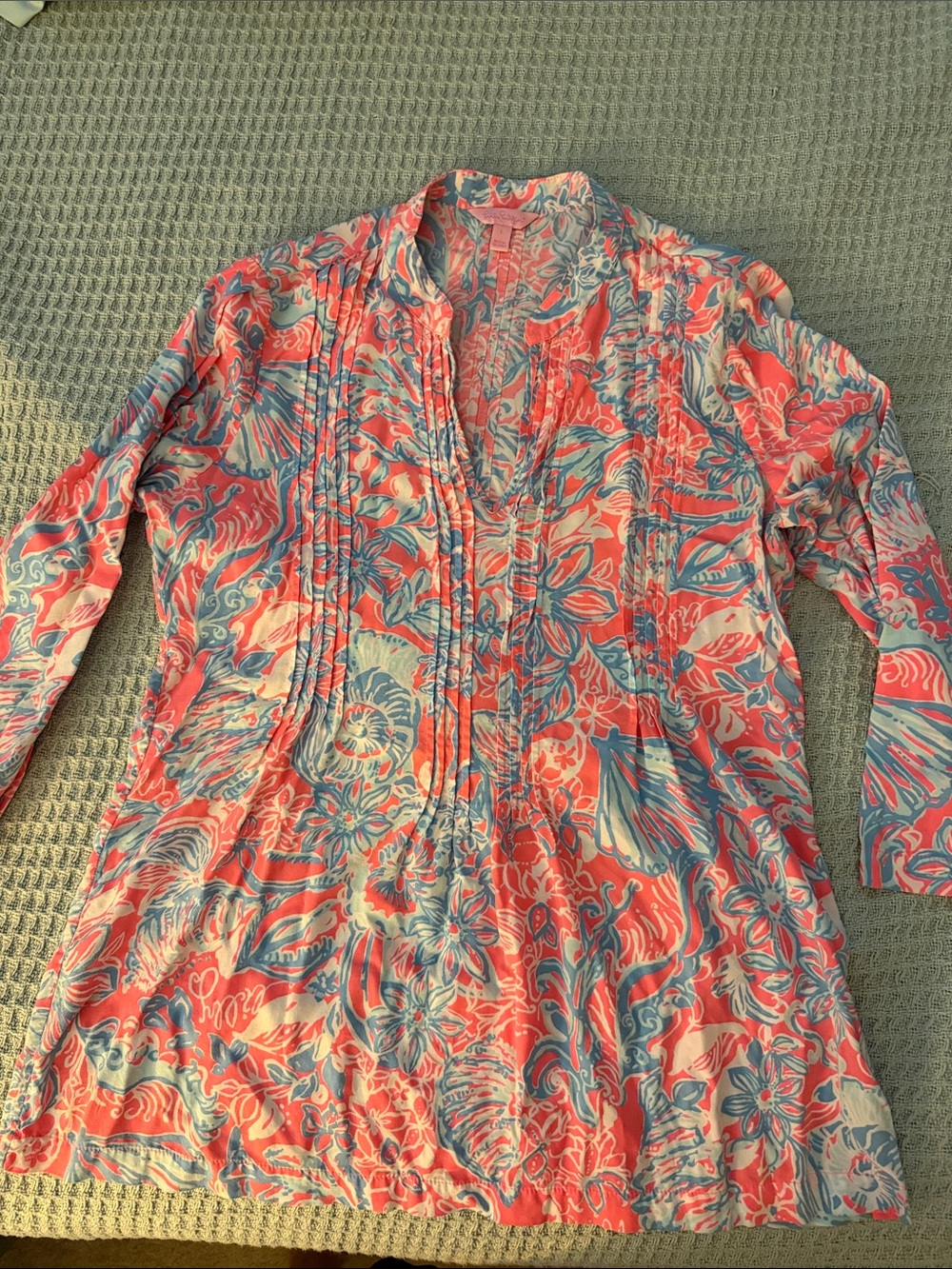 Coral and Aqua Floral Long-Sleeve Tunic